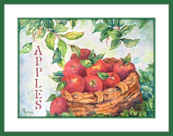Watercolor Apples Country Watercolor Apple Basketapple Etsy
