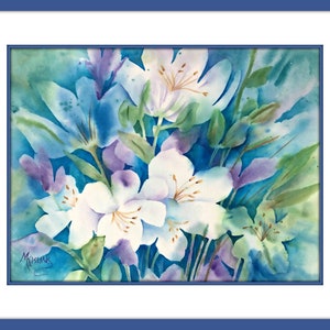 Watercolor of Blue and White Flowers by Colorado Artist Martha Kisling image 2