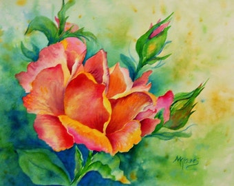 Rose Watercolor, Rose Art, Peach Rose, Peach Green, Single Rose, Rose Decor, Art With Heart, Martha Kisling