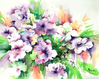 Abstract Watercolor, White Flowers, Purple Flowers, Spring, Garden, Art With Heart, Martha Kisling