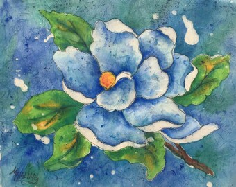 Magnolia Watercolor Batik White Magnolia, Southern Magnolia, Southern Decor, Charleston, Martha Kisling