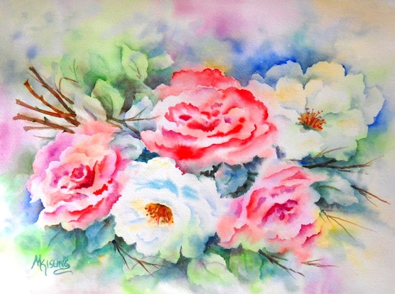 Aquarelle de roses Rose peinture roses Roses blanches - Etsy France