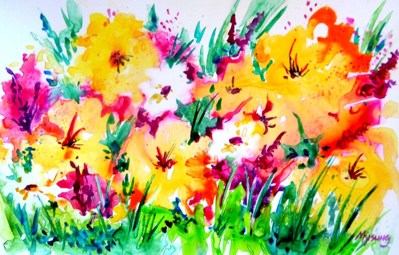 Watercolor Flowers Garden Colorful Yupo Paper by Artist Martha Etsy UK