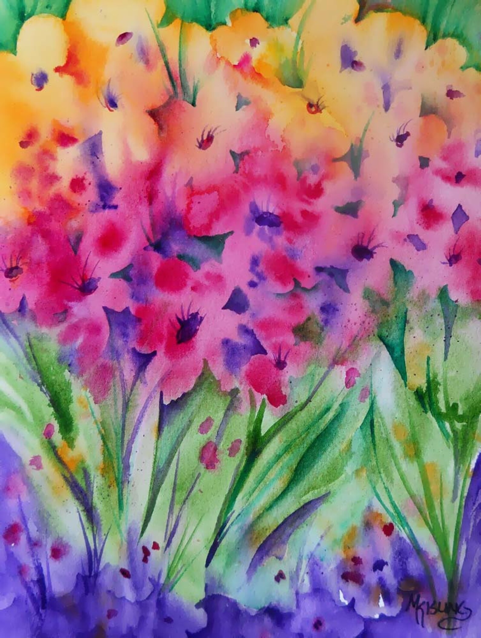 Watercolor Flowers, Garden Watercolor, Wildflower Art, Colorful