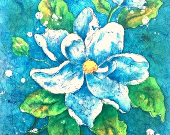 Magnolia Watercolor Batik White Magnolia, Southern Magnolia, Southern Decor, Charleston, Martha Kisling