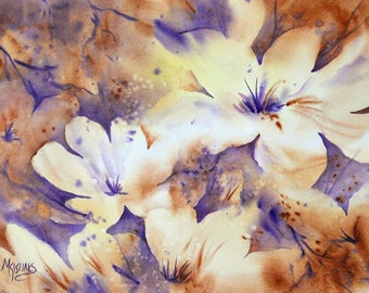 Watercolor White Flowers Purple by Colorado Artist Martha Kisling