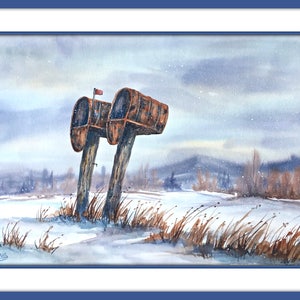 Watercolor Mailboxes, Country Mail, Snow, Original Painting, Martha Kisling, Art With Heart image 2