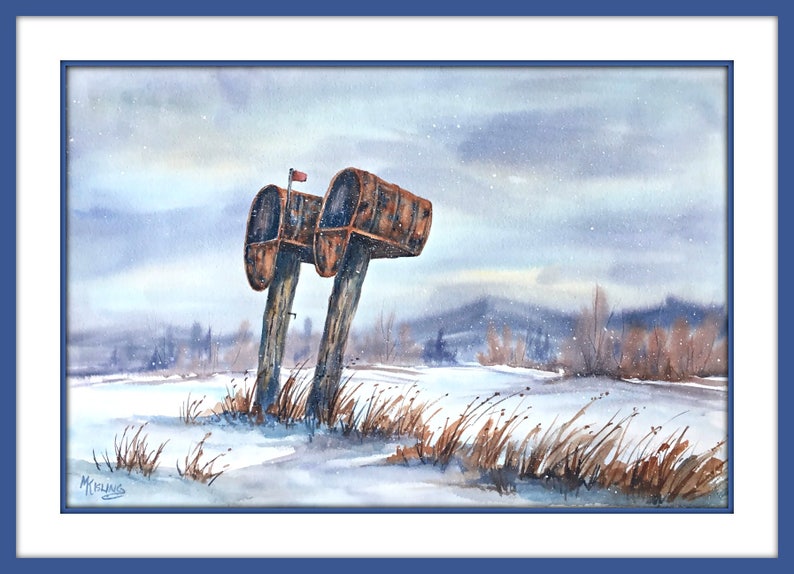 Watercolor Mailboxes, Country Mail, Snow, Original Painting, Martha Kisling, Art With Heart image 2