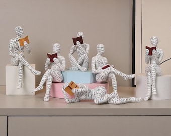 Statue de femme lisant : sculpture minimaliste moderne en résine, décoration de amoureux des livres