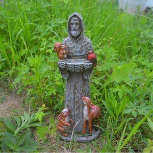 St. Francis Garden Statue: Resin Bird Feeder with Woodland Animals