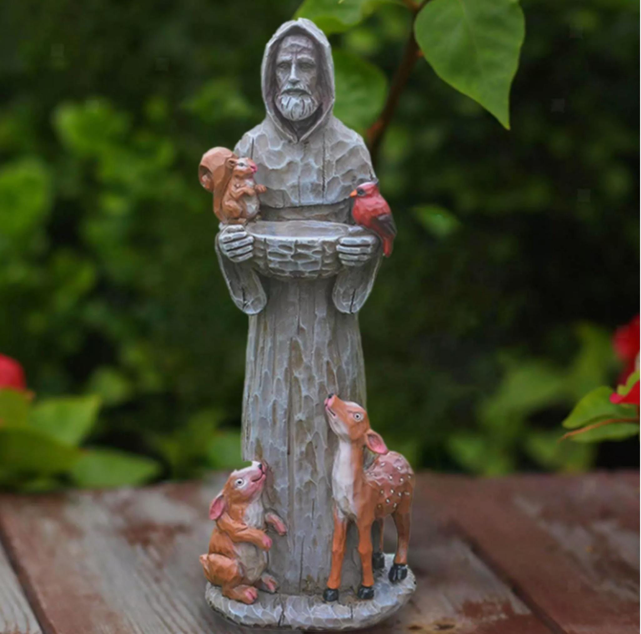 St. Francis Garden Statue: Resin Bird Feeder With Woodland Animals - Etsy