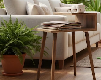 Turntable Side Table, Walnut Wood, Small Record Stand, Vinyl Storage