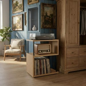 Mid-Century Modern Record Stand, Compact Vinyl Stand, Retro Audio Table