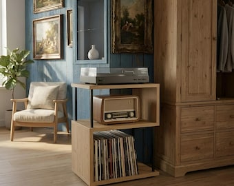 Mid-Century Modern Record Stand, Compact Vinyl Stand, Retro Audio Table