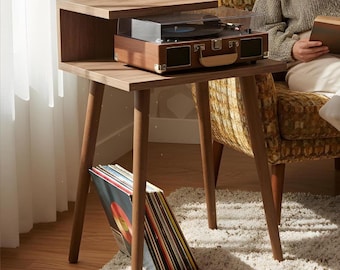 Turntable Side Table, record player table , Small Record Stand, Vinyl Storage