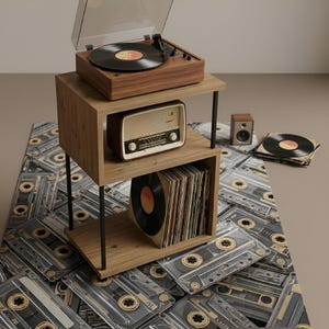 Record player stand with LP storage, small vinyl display unit