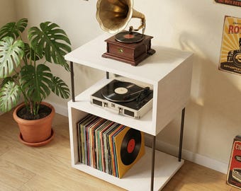 Record Player Stand | Vinyl Storage Cabinet, Mid Century Music Furniture, Turntable Table, LP Record Shelf.
