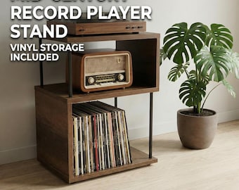 Mid-Century Modern Record Stand, Compact Vinyl Stand, Retro Audio Table