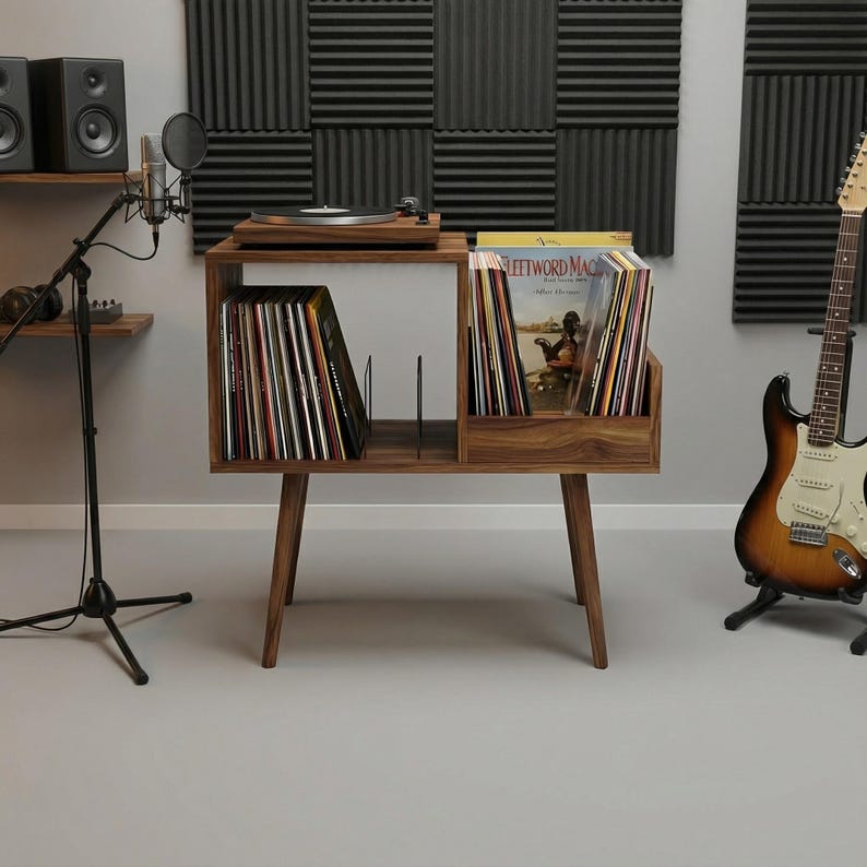 Vinyl Record Stand, Wooden LP Organizer Shelf, Mid Century Storage