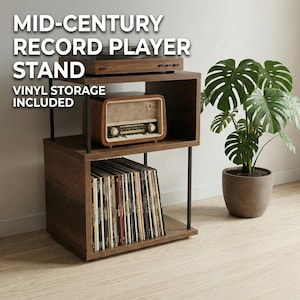 Mid-Century Modern Record Stand, Compact Vinyl Stand, Retro Audio Table