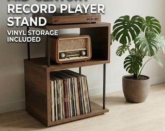 Mid-Century Modern Record Stand, Compact Vinyl Stand, Retro Audio Table