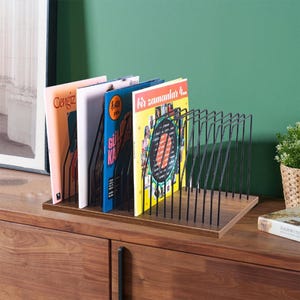 Estante de sobremesa para discos, metal con recubrimiento en polvo, almacenamiento para discos de vinilo pequeños.