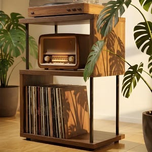 Mid-Century Modern Record Stand, Compact Vinyl Stand, Retro Audio Table