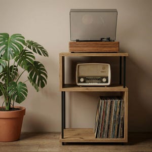 Mid-Century Modern Record Stand, Compact Vinyl Stand, Retro Audio Table