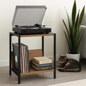 Mid-Century Modern Vinyl Record Player Stand: Boho Console Table