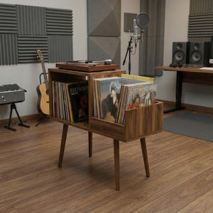 Vinyl Record Stand, Wooden LP Organizer Shelf, Mid Century Storage