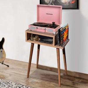 Compact Vinyl Stand, Wood Veneer, Retro LP Storage, Narrow Record Stand