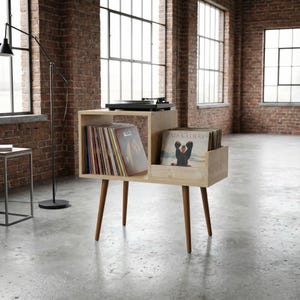 Vinyl Record Stand, Wooden LP Organizer Shelf, Mid Century Storage