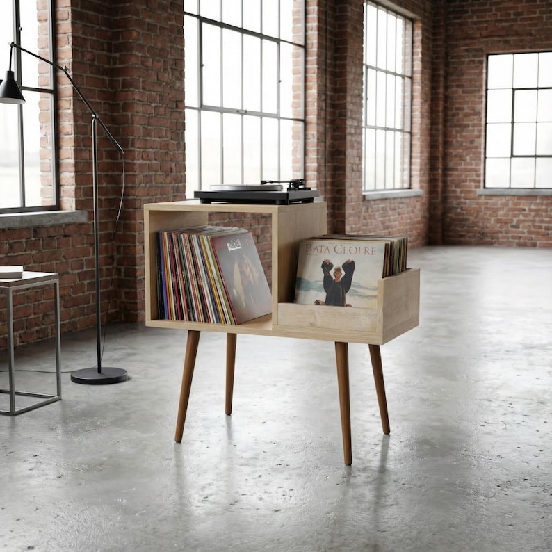Vinyl Record Stand, Wooden LP Organizer Shelf, Mid Century Storage