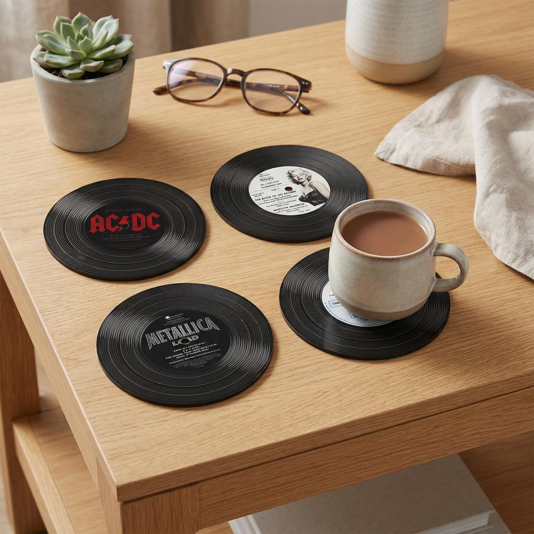 Lp Record Coaster Set, Black Vinyl, Retro Dj Booth Decor - Etsy