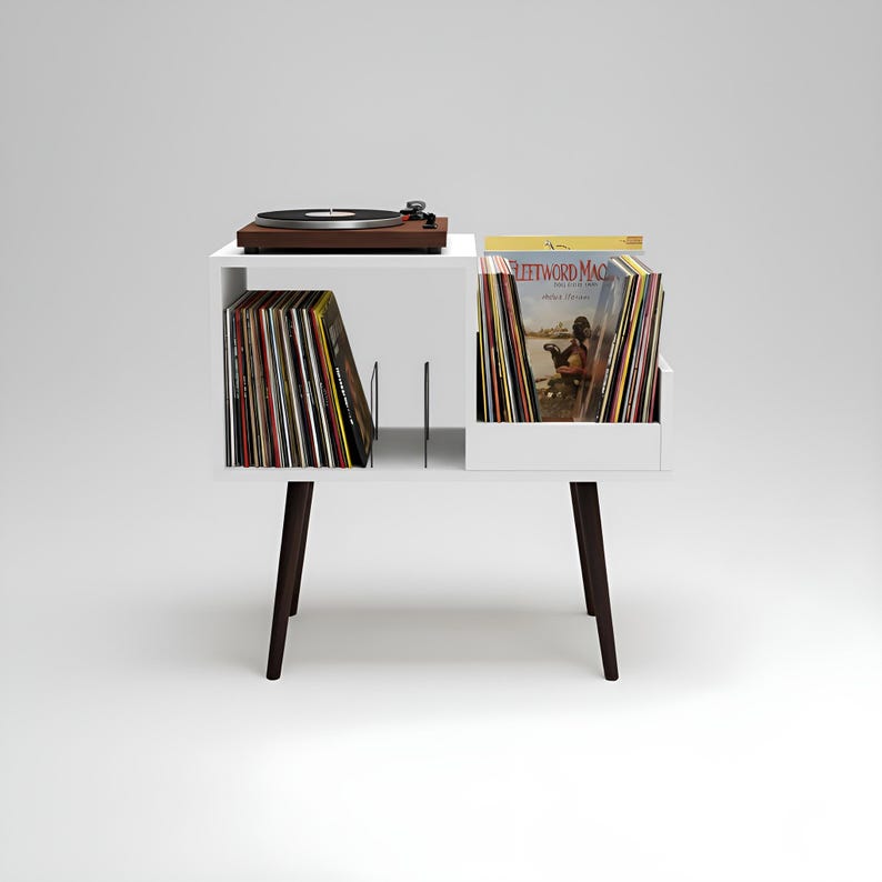 Vinyl Record Stand, Wooden LP Organizer Shelf, Mid Century Storage