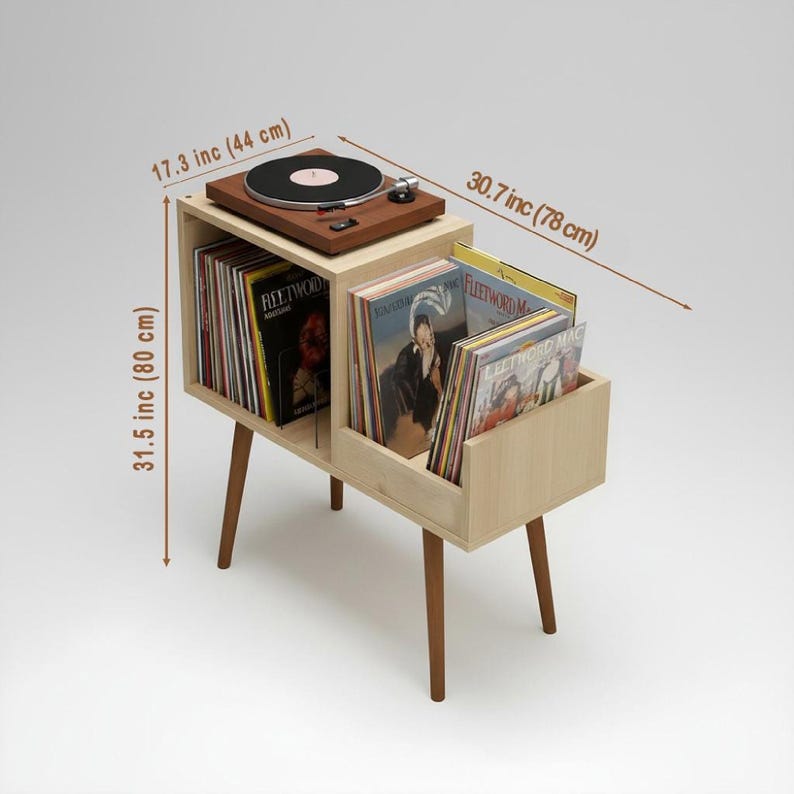 Vinyl Record Stand, Wooden LP Organizer Shelf, Mid Century Storage