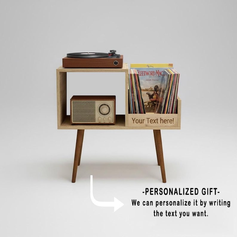 Vinyl Record Stand, Wooden LP Organizer Shelf, Mid Century Storage