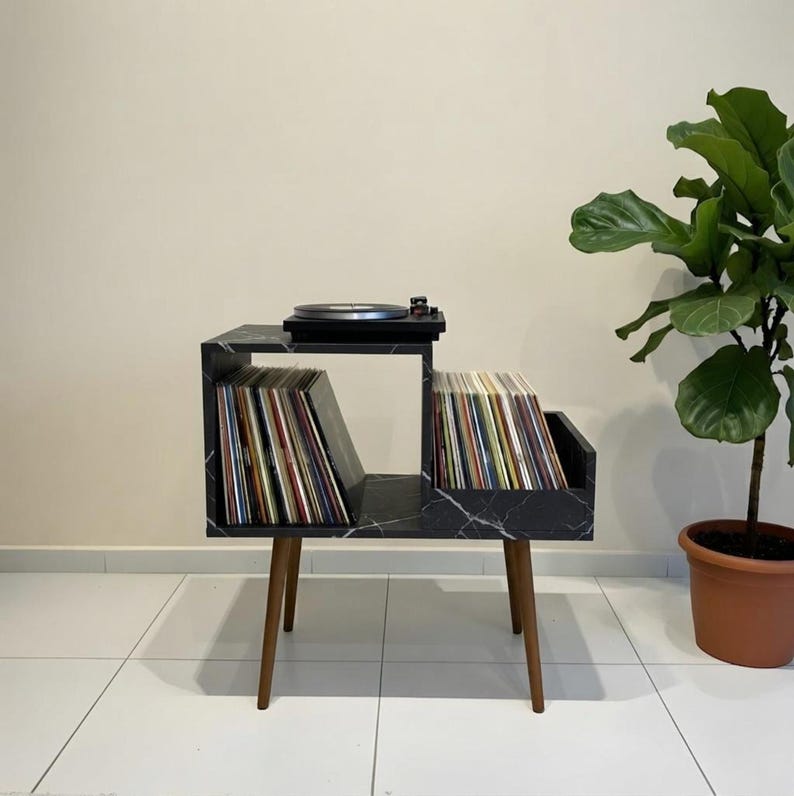 Vinyl Record Stand, Wooden LP Organizer Shelf, Mid Century Storage