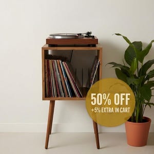 Mid-Century Modern Vinyl Record Stand, LP Turntable Furniture, Retro Record Player Table, Music Lover Gift.