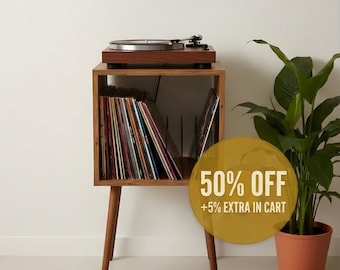 Mid-Century Modern Vinyl Record Stand, LP Turntable Furniture, Retro Record Player Table, Music Lover Gift.