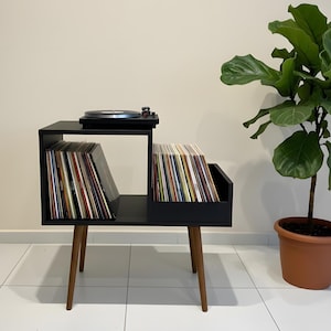 Turntable Stand – Mid Century Modern Record Player Stand with Vinyl Storage.
