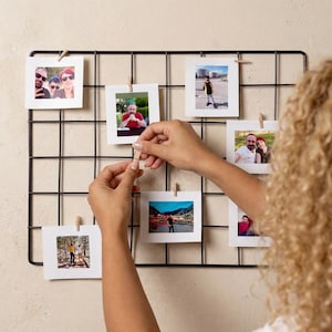 Rejilla metálica para fotos, organizador de fotos de pared negro