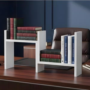 Modular Desk Shelf, White Pine Look Organizer, Adjustable Compact Rack