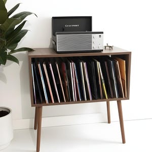 Large Record Stand, Retro Wood Console, Compact LP Stand, Small Space Rack