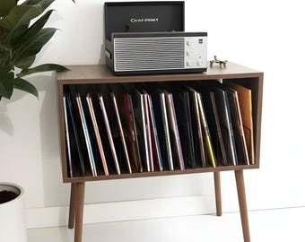 Large Record Stand, Retro Wood Console, Compact LP Stand, Small Space Rack