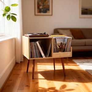 Vinyl Record Stand, Wooden LP Organizer Shelf, Mid Century Storage