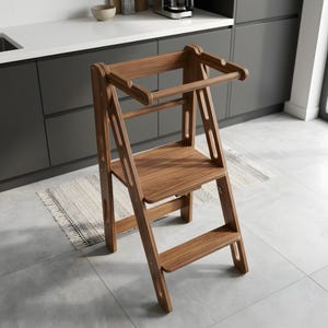 Folding Tower Kids, Natural Wood, Space Saving Montessori Stool