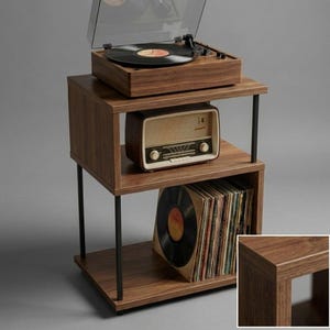 Handmade Wooden Record Player Stand – Modern Vinyl Storage Cabinet for LP Lovers