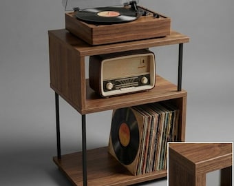 Handmade Wooden Record Player Stand – Modern Vinyl Storage Cabinet for LP Lovers