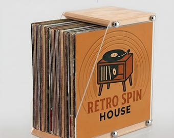 Vinyl record stand, solid wood LP record holder, clear acrylic display